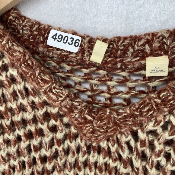 MOTH ANTHROPOLOGIE Sweater PONCHO OS Boho Crochet Oversized Tasseled Brown - Picture 13 of 13